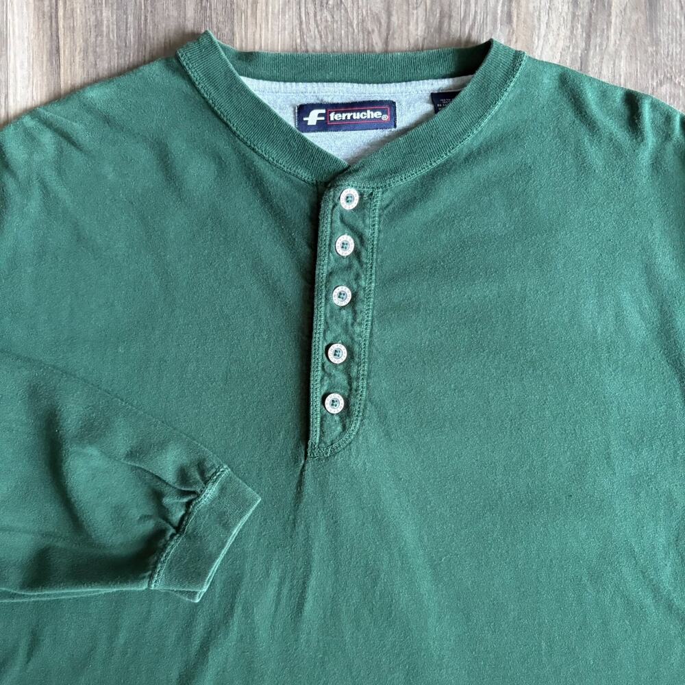 Vintage Henley Shirt Men's Size XL Green 1990s Ferruche